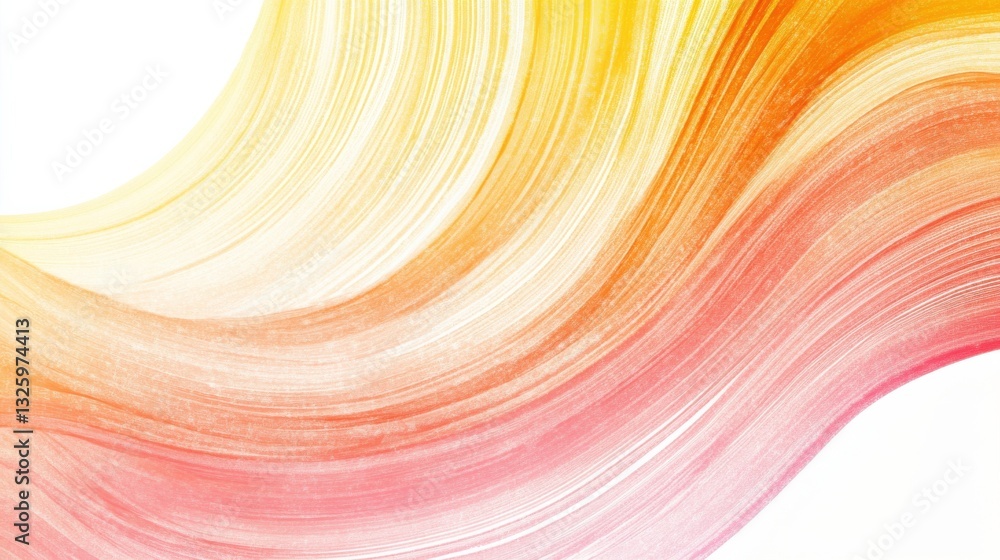 Poster pencil strokes create flowing arcs in muted coral and yellow hues blending harmoniously on a canvas