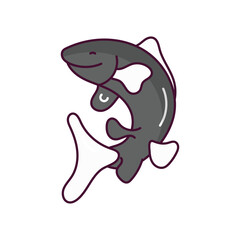 Fish doodle color line icon with white background vector stock illustration