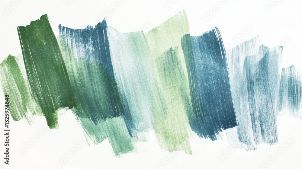 Poster Bold pencil strokes create abstract patterns on a white background with varying shades of green and blue