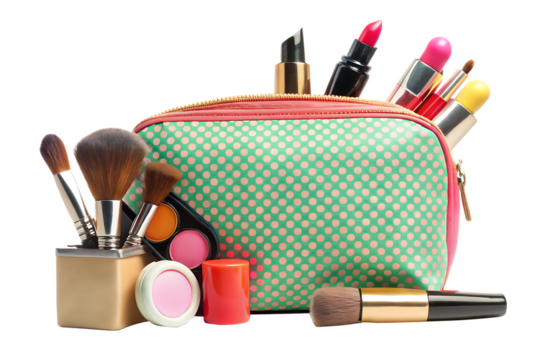 composition with bag makeup isolated on white background as transparent PNG .GENERATIVE AI