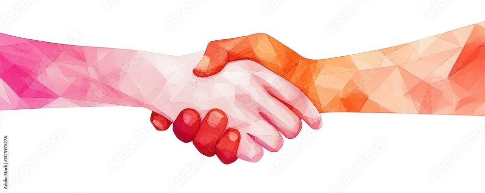 Poster a colorful, abstract representation of two hands shaking, symbolizing unity, cooperation, and partne
