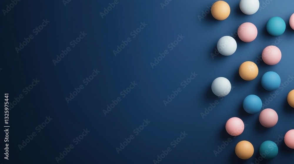 Poster A collection of colorful balls scattered on a deep blue surface, creating a visually striking and playful composition.