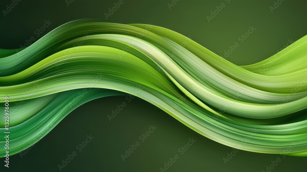 Poster A smooth, flowing wave design in various shades of green, creating a soothing and harmonious visual effect.