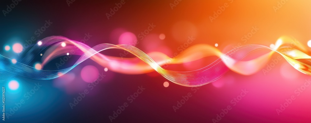 Poster a vibrant, abstract design featuring colorful wave patterns and glowing light effects against a dark