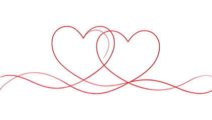 continuous line drawing of two red hearts isolated on white background PNG. GENERAATIVE AI