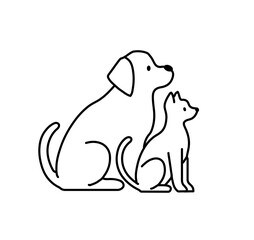 Cat and dog together line sign, symbol, logo design template. Linear icon, vector illustration