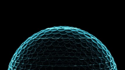 Blue hologram golf ball on black background.
Bright SciFi style.
