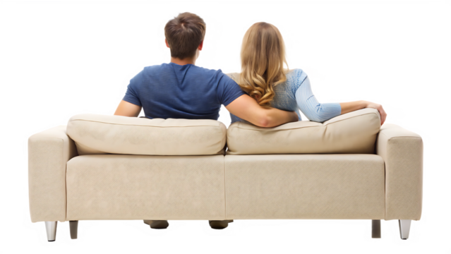 couple sitting-on couch back view isolated on white background.PNG GENERATIVE AI - Powered by Adobe