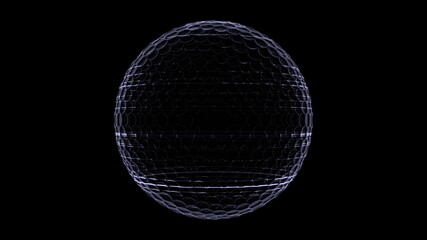 Gray hologram golf ball on black background.
Bright SciFi style.
