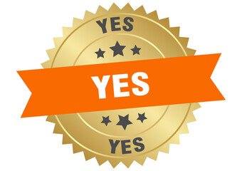 yes. yes round orange and gold label isolated on transparent background