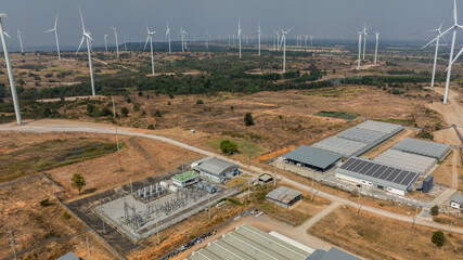 power plant or station with wind turbines