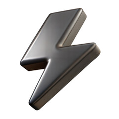3D Metallic lightning bolt isolated on transparent background