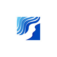 Blue Map Topography Pattern with a River in Square Frame, Business Finance Logo Design Vector