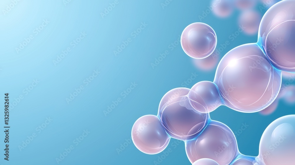 Poster abstract image of translucent bubbles against a blue background, symbolizing scientific concepts or 