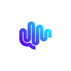 Blue Abstract Brain Waves in Sound and Bold Line, Mind and Mental Care Logo Design Vector