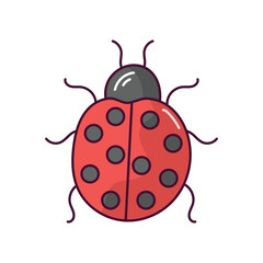 Ladybug doodle color line icon with white background vector stock illustration