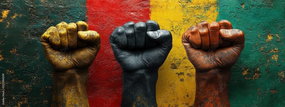 Poster symbolic representation of unity and diversity: fists of strength in national colors