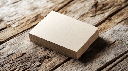 Fototapeta premium Stack of Blank Business Cards Resting on a Rustic Wooden Surface