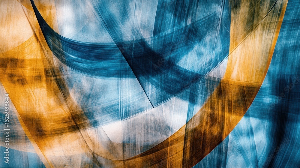 Leinwandbilder Abstract pencil strokes create a dynamic interplay of blue and yellow hues with layered textures and movement
