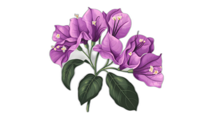 Realistic illustration of fresh, ripe bougainvillea, emphasizing its smooth texture and vibrant color, against a clean white background for a fresh and minimalistic aesthetic.
