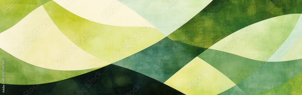 Poster Overlapping shapes create a vibrant emerald abstract composition with fluid movement and dynamic energy in bright green hues