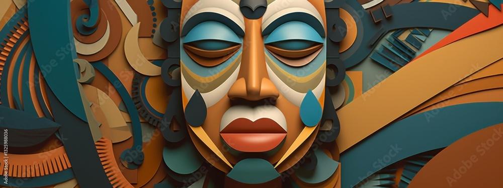 Poster captivating abstract portrait of a colorful face model explores depth of emotion and artistry