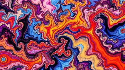 Fototapeta premium vibrant abstract painting with variety of colors, including blues, greens, yellows, and reds, composed swirls shapes, creating mesmerizing effect