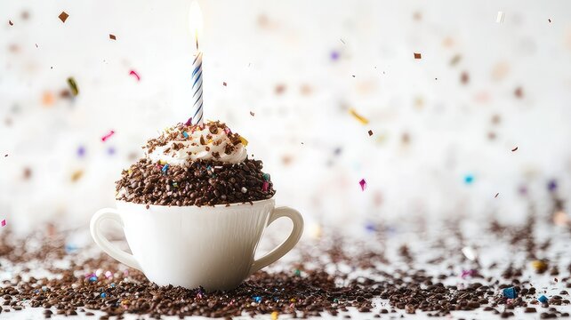 Birthday instant coffee, A coffee with a candle on it with BEANS on it, cup of coffee with beans and chocolate 12 April  coffee,  October 1st,  September 29th