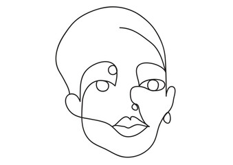 black vector continuous line drawing of beautiful woman face isolated on white background with place for your text