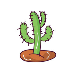 Cactus doodle color line icon with white background vector stock illustration