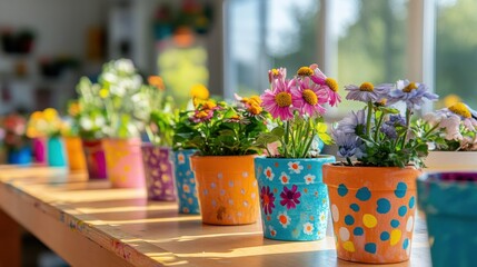 Children create colorful flower pots in a vibrant art workshop filled with laughter and creativity