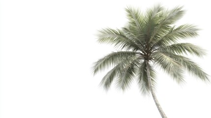 Lush tropical palm tree swaying gently in the breeze against a soft white background, evoking serenity