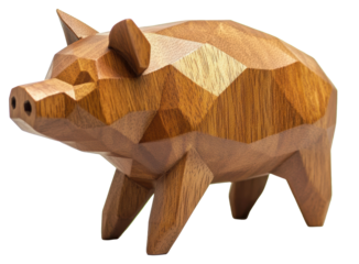 Wooden geometric pig sculpture showcasing craftsmanship