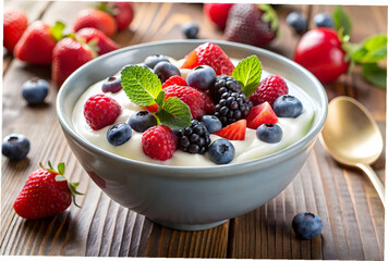 Yogurt with mixed berries offering a nutritious and delicious combination of creamy and fruity flavors
