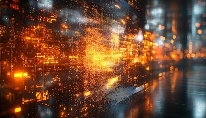 Fototapeta premium Abstract city grid illuminates urban scenery