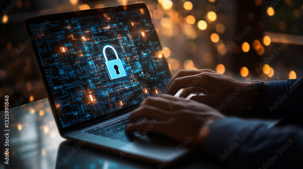 Aufkleber cybersecurity data protection online privacy digital security laptop screen web safe code secure