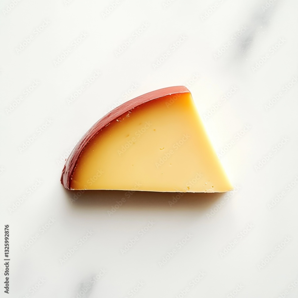 Poster creamy gouda cheese slice with a rich texture displayed on a clean marble surface