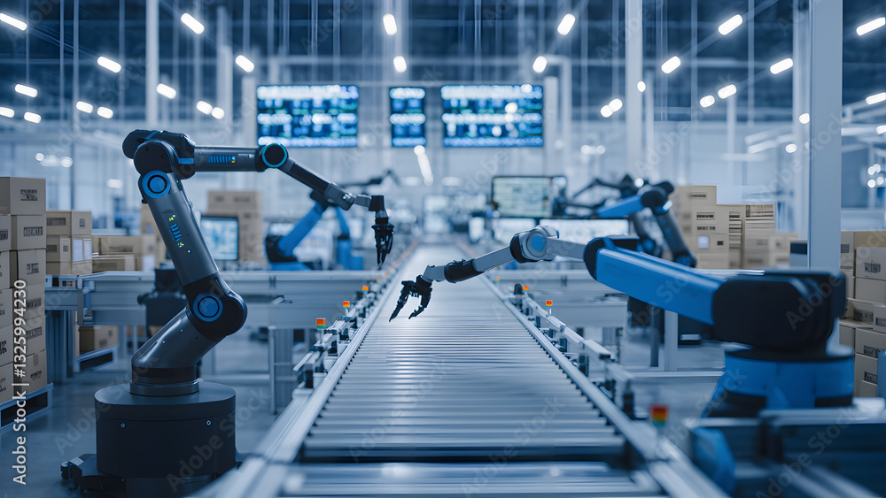 Poster automated robotics in a modern factory china industrial setting futuristic environment close-up view