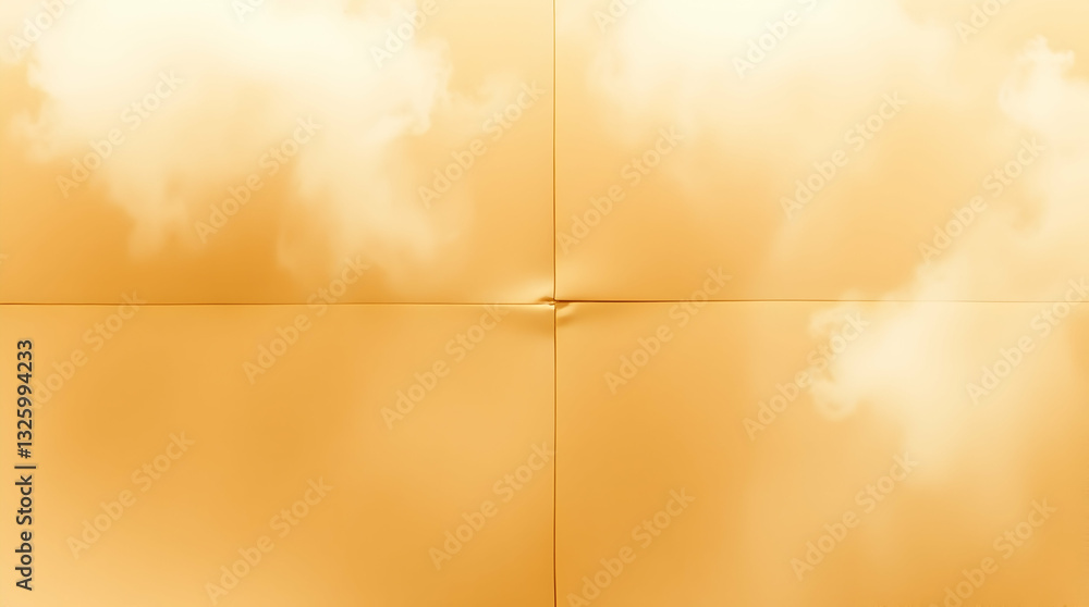 Poster a light orange background with a folded paper texture and faint white cloud-like patterns.