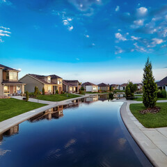 Obraz premium A peaceful suburban neighborhood with well-maintained houses