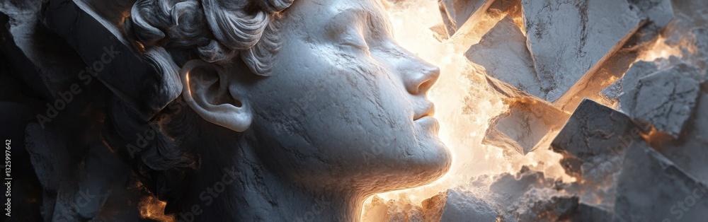Leinwandbilder mystical visualization of a sculptor creating a detailed marble face surrounded by fragmented stone 