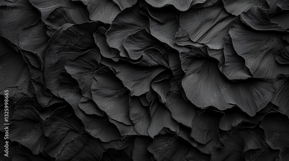 Poster a textured black surface featuring intricate, wavy patterns, evoking a sense of depth and movement.