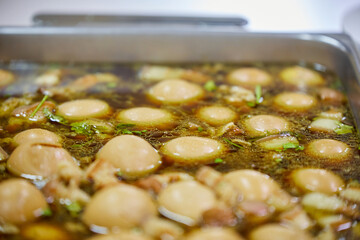 Close-up of  Thai Stew pork belly with Eggs 