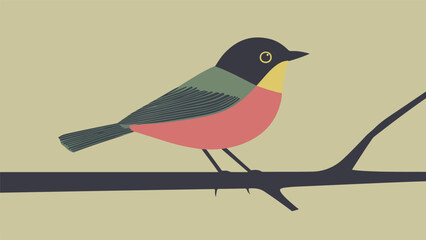 Colorful Bird on Branch Illustration