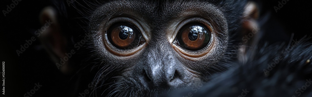 Poster close-up view of a spider monkey's expressive face in its natural habitat during daylight