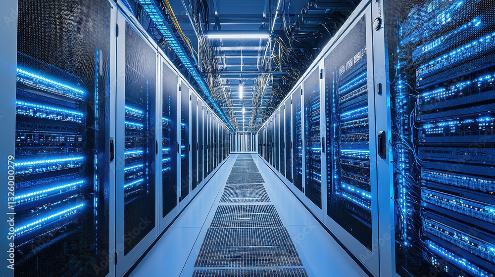 Aufkleber high-tech data center with rows of advanced server cabinets