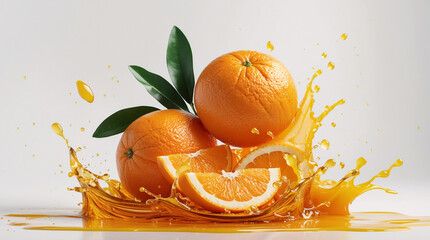 Fresh vibrant oranges splashing orange juice against white background for energetic refreshing fruit photography Stock Photo Image Fruits Presentation