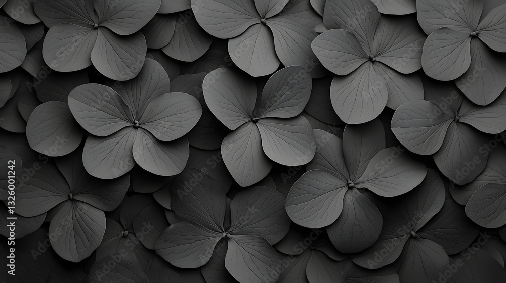 Poster a close-up of dark floral petals arranged in a pattern, creating a textured background with a monoch