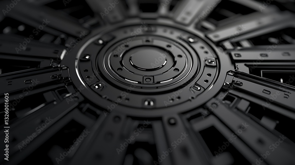 Aufkleber a close-up view of a complex, circular mechanical design featuring dark metallic textures and intric