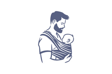 Minimalistic hand-drawn father carrying baby in sling